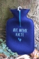 Preview: Filz-Wärmflasche "Nie mehr kalte Füsse" in dunkelblau
